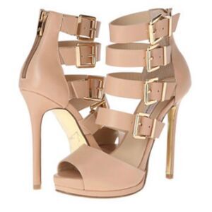 Kristin Cavallari Chinese Laundry Gladiator Heels Blush Pink Gold Buckle 9.5